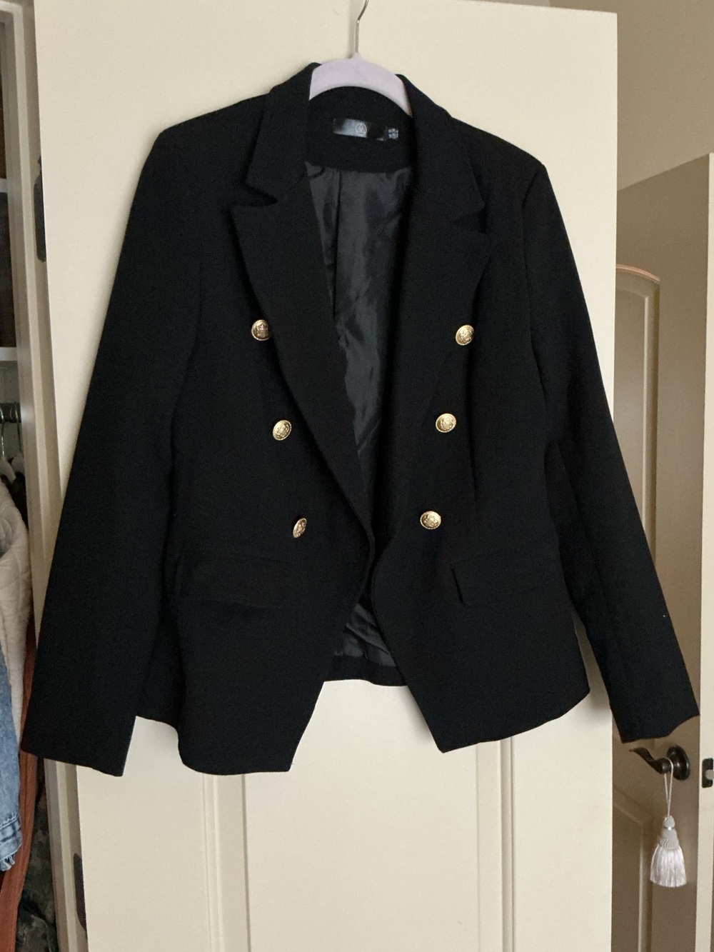 Missguided Black Double-Breasted Blazer with Gold Buttons